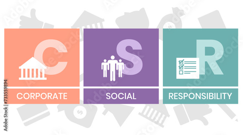 CSR - Corporate social responsibility. acronym business concept. vector illustration concept with keywords and icons. lettering illustration with icons for web banner, flyer, landing page