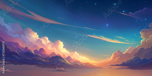Colorful Sky Painting: Sunset and Sunrise Over Sea and Mountains