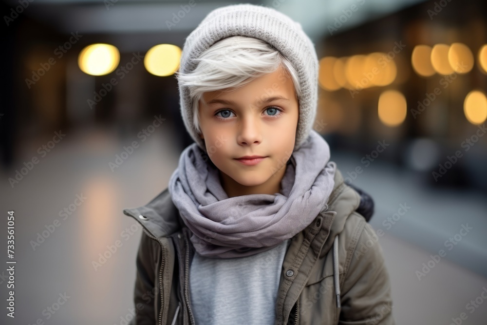 Portrait of a cute little boy in a hat and scarf. Portrait of a cute little boy in a hat and scarf.