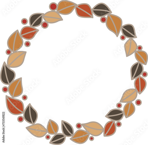 Abstract wild berry and leaves wreath ornament illustration for decoration on Autumn seasonal and Thanksgiving festival.