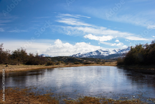 Frozen Lake in Patagonia. Argentina, South America winter landscape.
