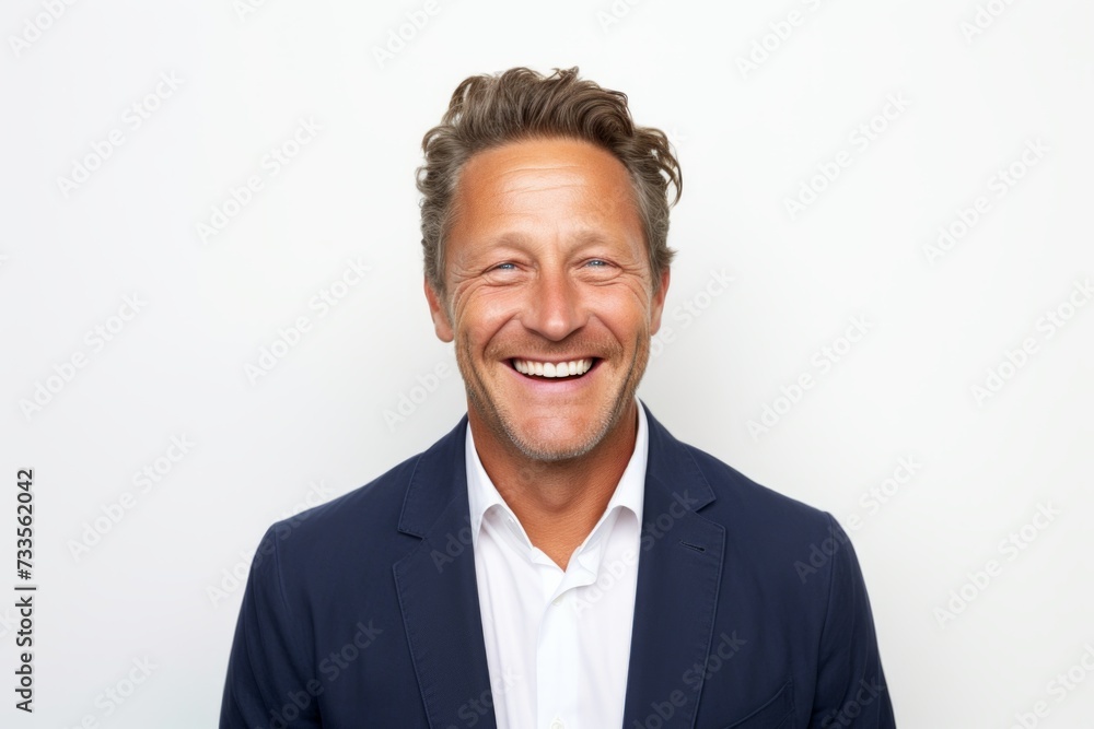 Portrait of a handsome middle-aged man laughing against white background Portrait of a handsome middle-aged man laughing against white background
