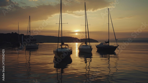 A ballet of boats adrift as the sun dips below the horizon