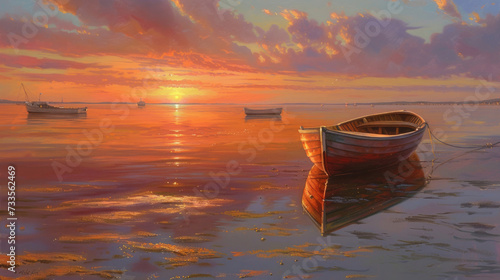 A ballet of boats adrift as the sun dips below the horizon