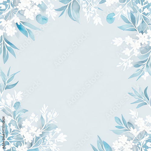 illustration watercolor white flower frame and blue gradient background