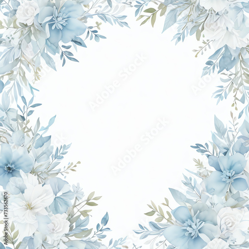 Dusty blue rose, white hydrangea, ranunculus, magnolia, eucalyptus, greenery, juniper, echeveria vector design banner. Wedding seasonal flowers. Floral watercolor composition. Isolated and editable © saritwat