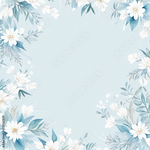 illustration watercolor white flower frame and blue gradient background © saritwat