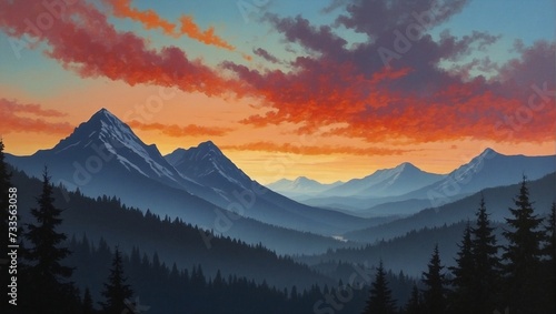 the harmony of a mountain silhouette against the evening sky Generative AI © Lifeline