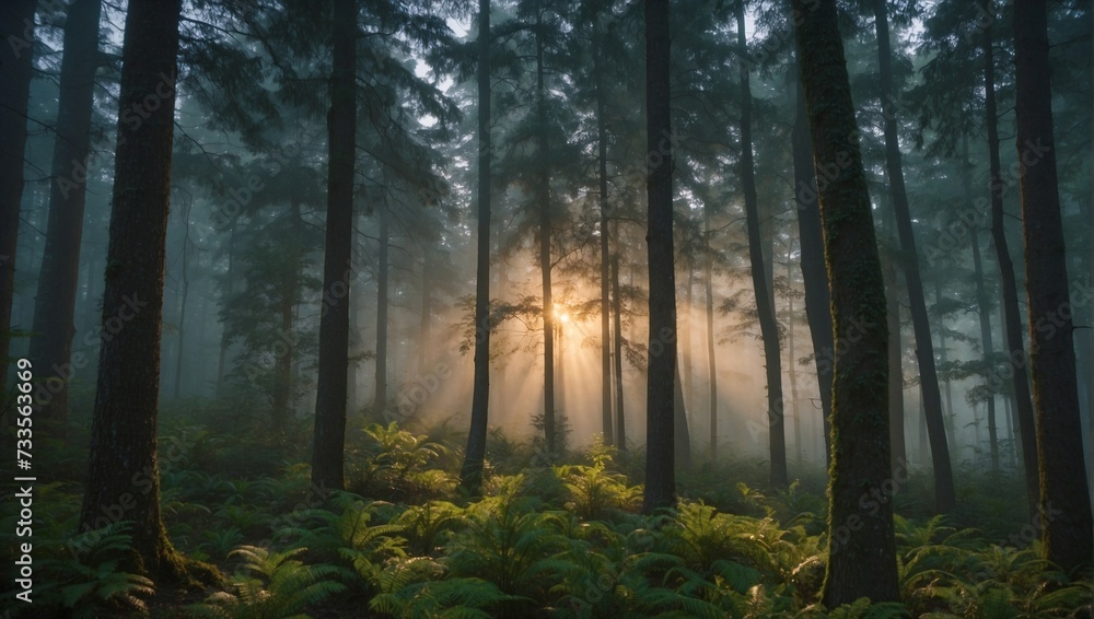 Obraz premium the tranquility of a forest at dawn Generative AI