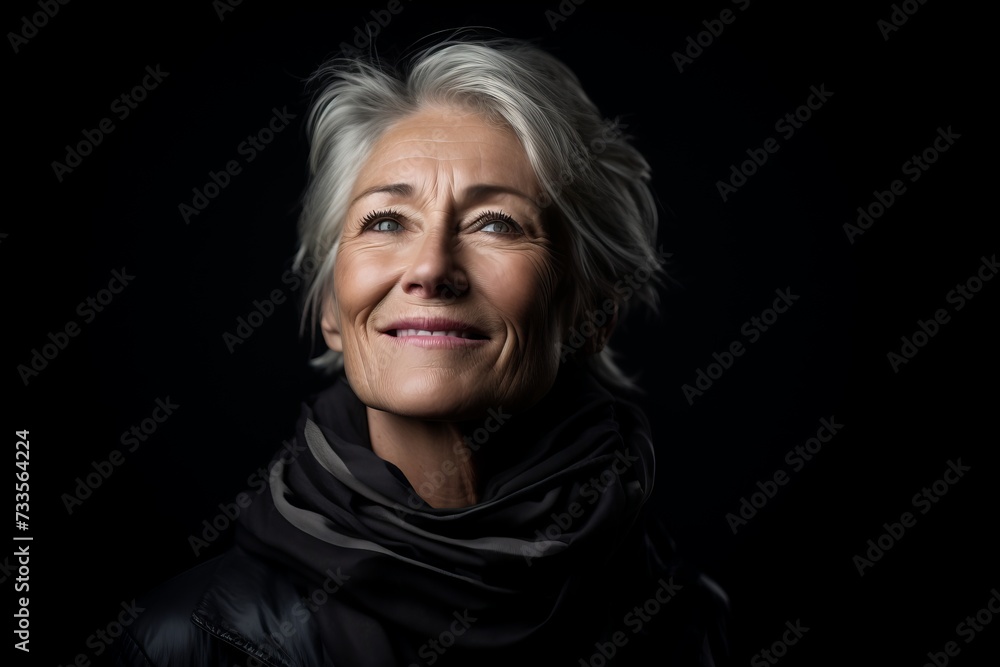 Portrait of a beautiful senior woman with grey hair on black background Portrait of a beautiful senior woman with grey hair on black background