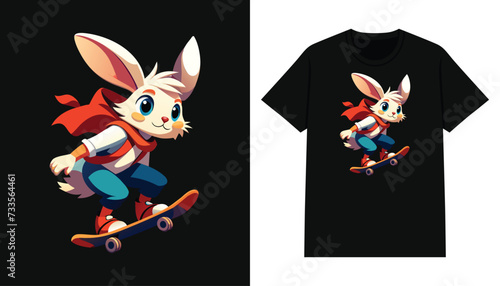 cute rabbit t-shirt design. cartoon skateboarding rabbit t shirt print design for apparel and clothing