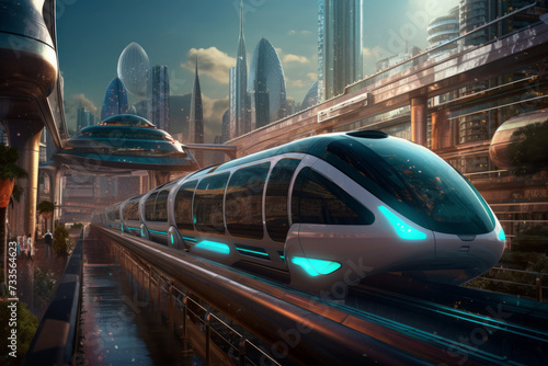 Conceptual of transportation with clean energy in the future Created with Generative AI technology.