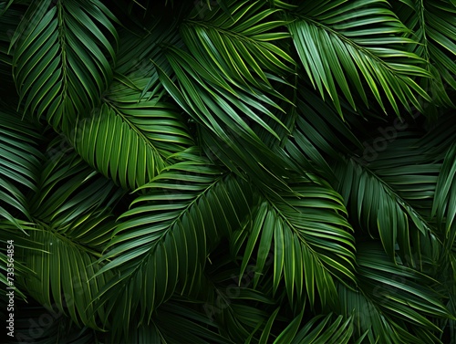 Dark Green Palm Tree Leaves Background. Generative AI