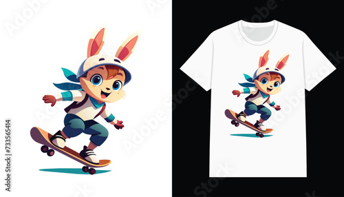 cute rabbit t-shirt design. cartoon skateboarding rabbit t shirt print design for apparel and clothing