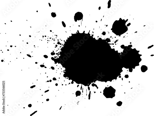 black ink painting drop splash splatter on white background