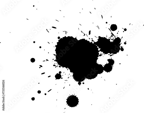 black ink dropped splash splatter in grunge graphic element style on white background