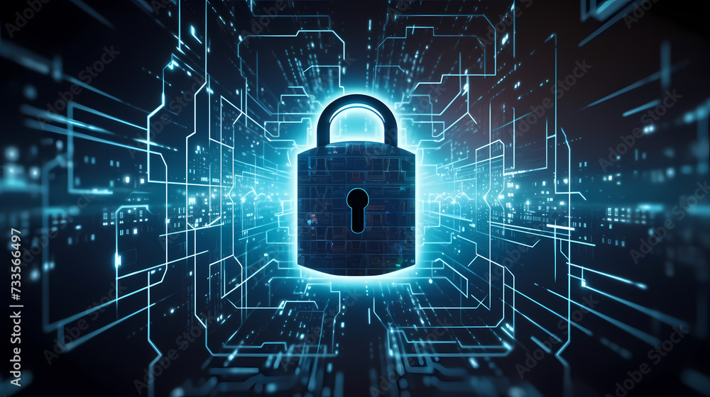 Security system on cyber technology neon light background, protect personal data Security system on cyber technology neon light background, protect personal data