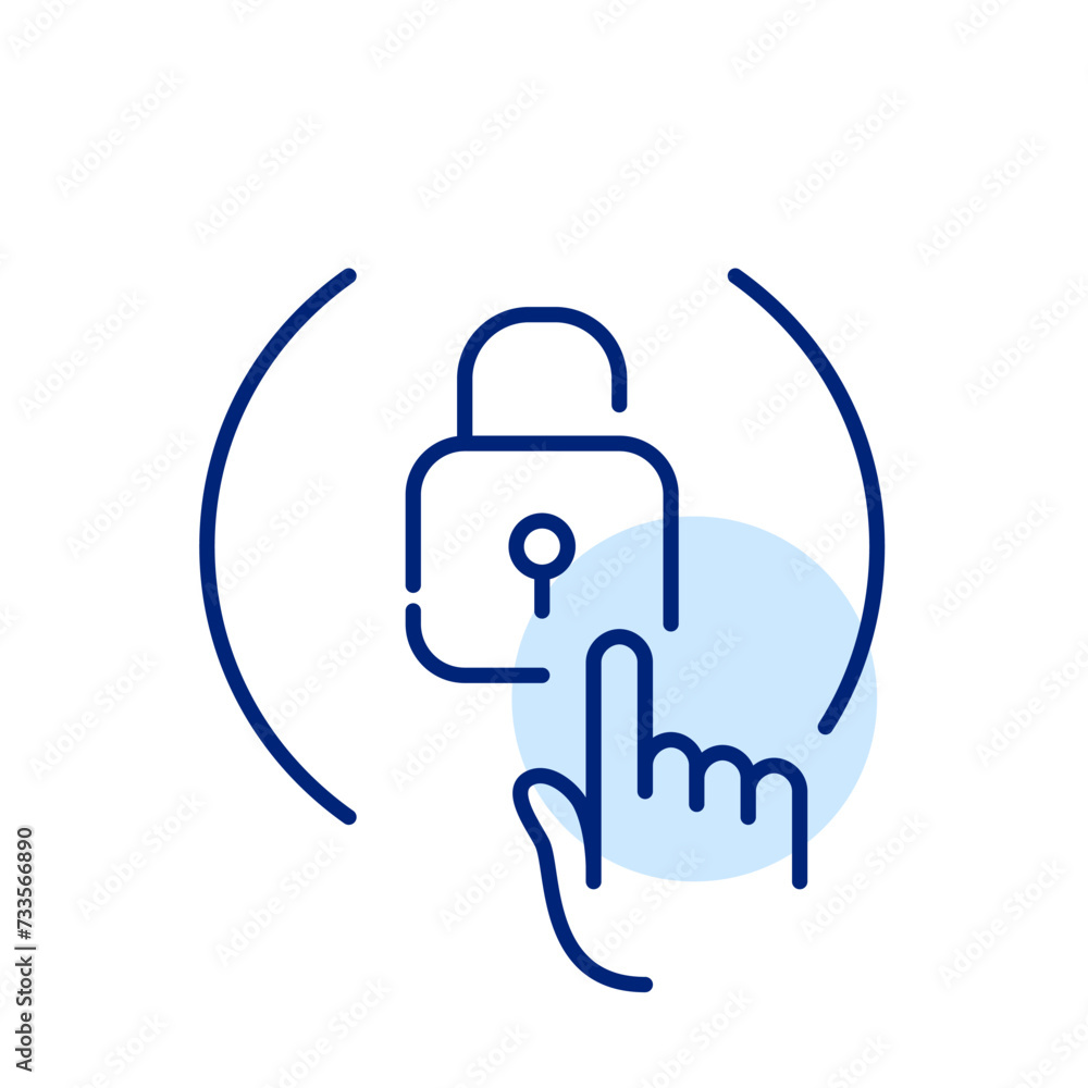 Opening lock with fingerprint. Pixel perfect, editable stroke Opening lock with fingerprint. Pixel perfect, editable stroke