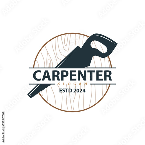 Wood saw logo vector design carpenter tool silhouette woodcutter wood craftsman carpentry company logo