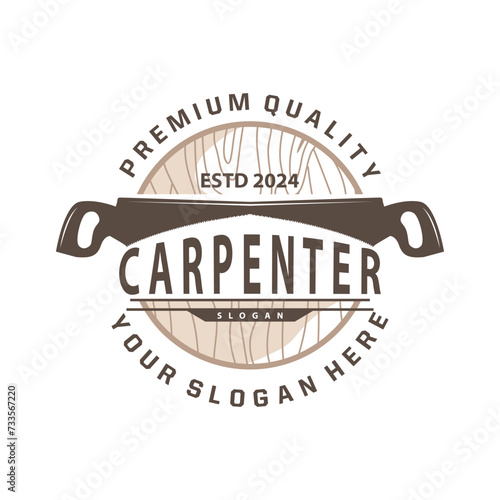 Wood saw logo vector design carpenter tool silhouette woodcutter wood craftsman carpentry company logo