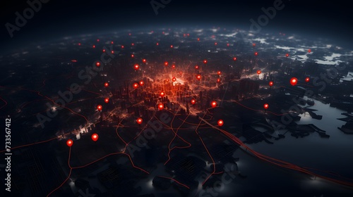 A glowing red marker stands out on the digital map, marking your destination 