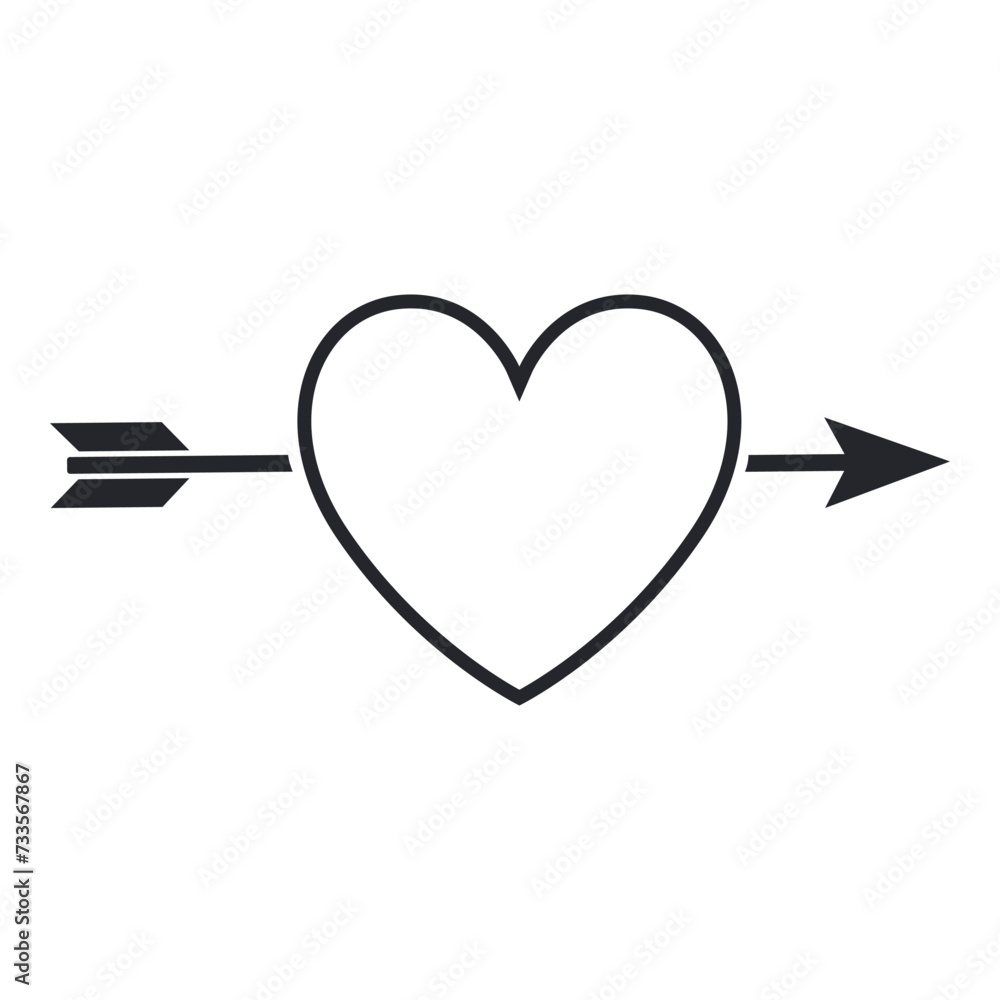 Heart with an arrow outline vector illustration, love symbol Heart with an arrow outline vector illustration, love symbol