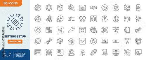 Setting setup set  line editable icon set. Editable stroke. Vector illustration	
