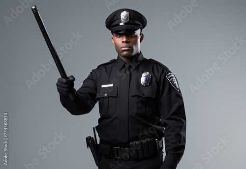 Half body police holding baton photo