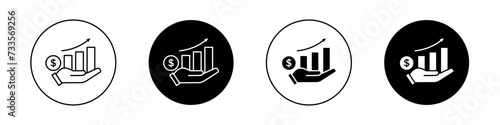Investment Growth Icon Set. Hand chart economy vector symbol in a black filled and outlined style. Growing Fortunes Sign.