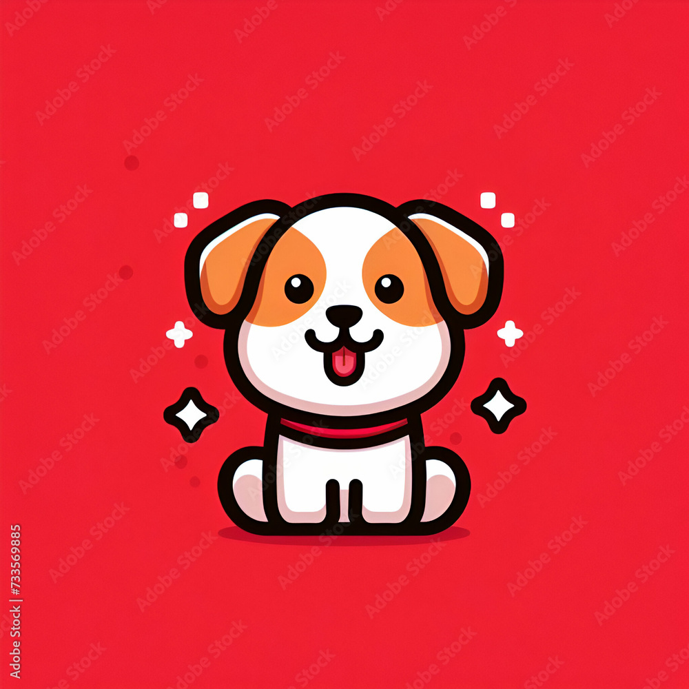flat logo of chibi dog isolated on a red lucky envelope background flat logo of chibi dog isolated on a red lucky envelope background