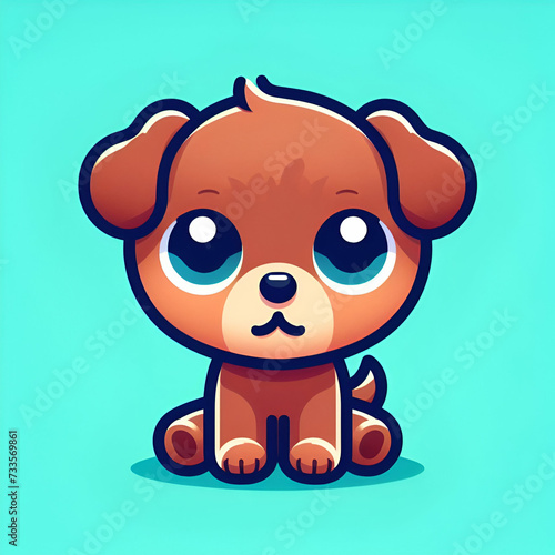 flat logo of Cute baby dog with big eyes lovely little animal 3d rendering cartoon character