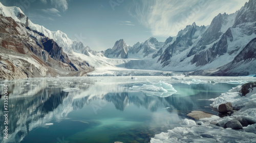 Majestic mountain glaciers and glacial lakes