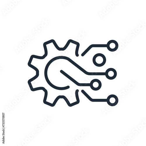 Digital transformation technology, information converting. Abstract symbol of technical processing in big data network.  Vector linear icon isolated on white background.