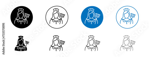 Maid Line Icon Set. Housekeeping cleaning service vector symbol in black and blue color.