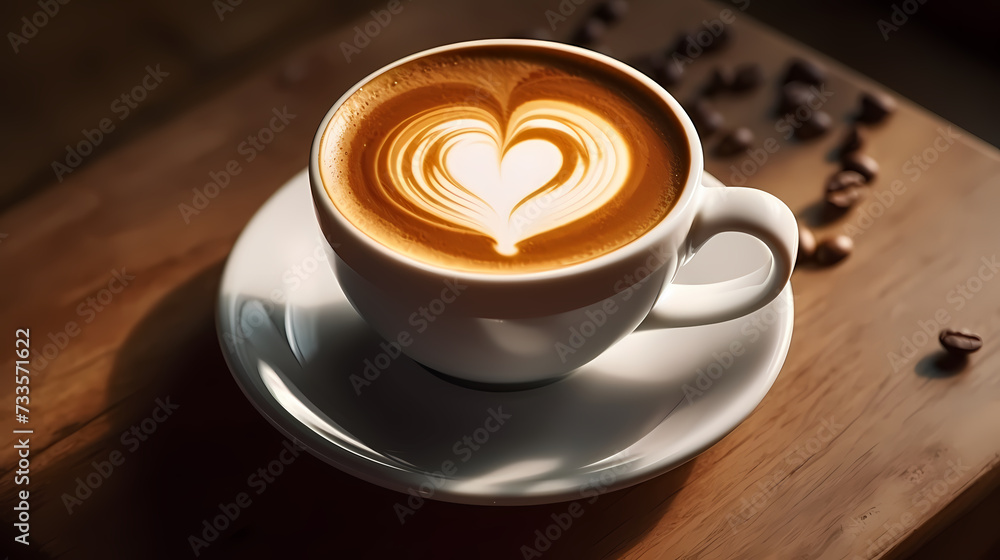 Coffee top view commercial photography, top down view with space for text