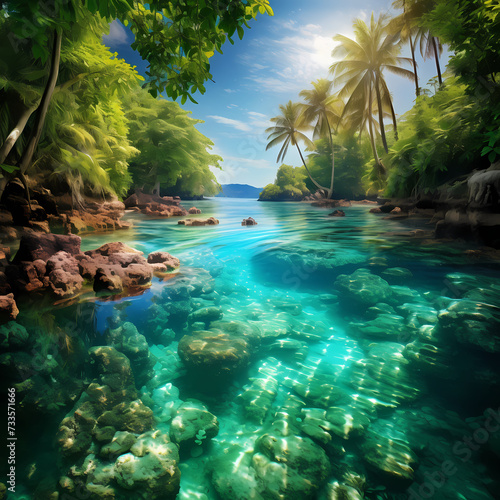Tropical paradise with crystal-clear turquoise waters
