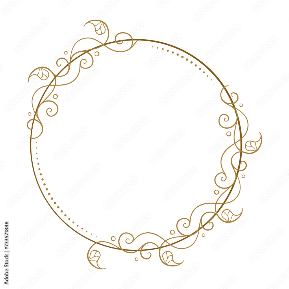 Vector round gold floral frame with ivy leaves decoration. Luxury wreath template for invitations and greeting cards.