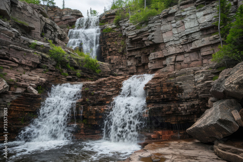 Majestic waterfall cascading down rocky cliffs