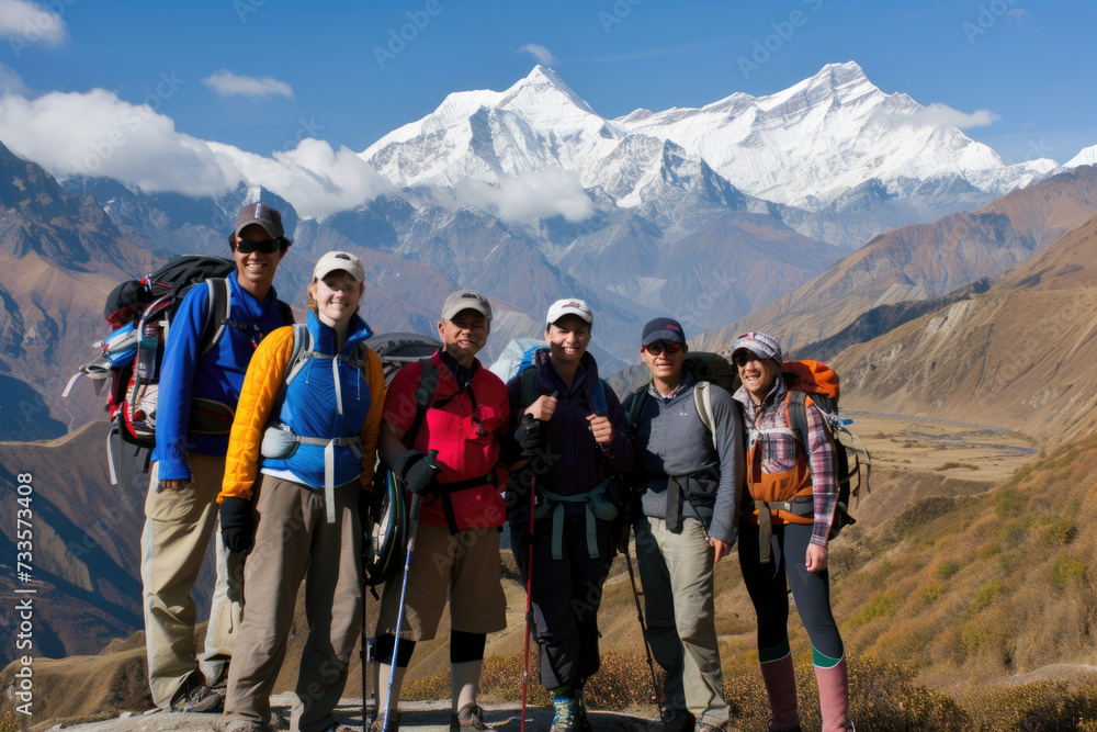 Hiking group enjoying mountain views