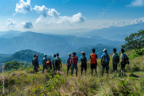 Hiking group enjoying mountain views © Venka