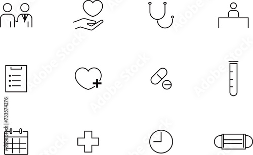 医療やヘルスケアの線によるアイコンセット