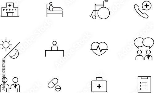 医療やヘルスケアの線によるアイコンセット