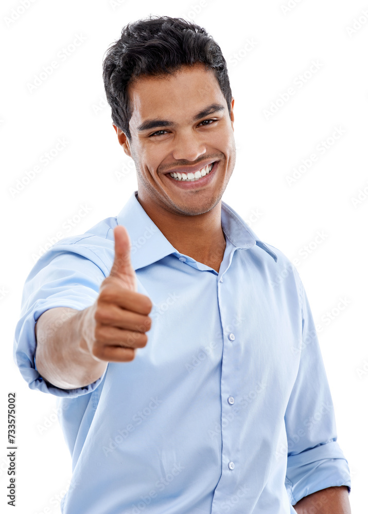 Businessman, success and thumbs up in studio for achievement, support and like emoji or yes hands. Portrait of professional Mexican man or worker with good job, okay or feedback on a white background Businessman, success and thumbs up in studio for achievement, support and like emoji or yes hands. Portrait of professional Mexican man or worker with good job, okay or feedback on a white background