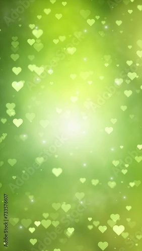 Abstract green blurred background with hearts loop animation.