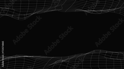 black background with stripes with perspective dips and convexities