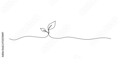 One continuous line growing sprout. Hand drawn doodle line art plant