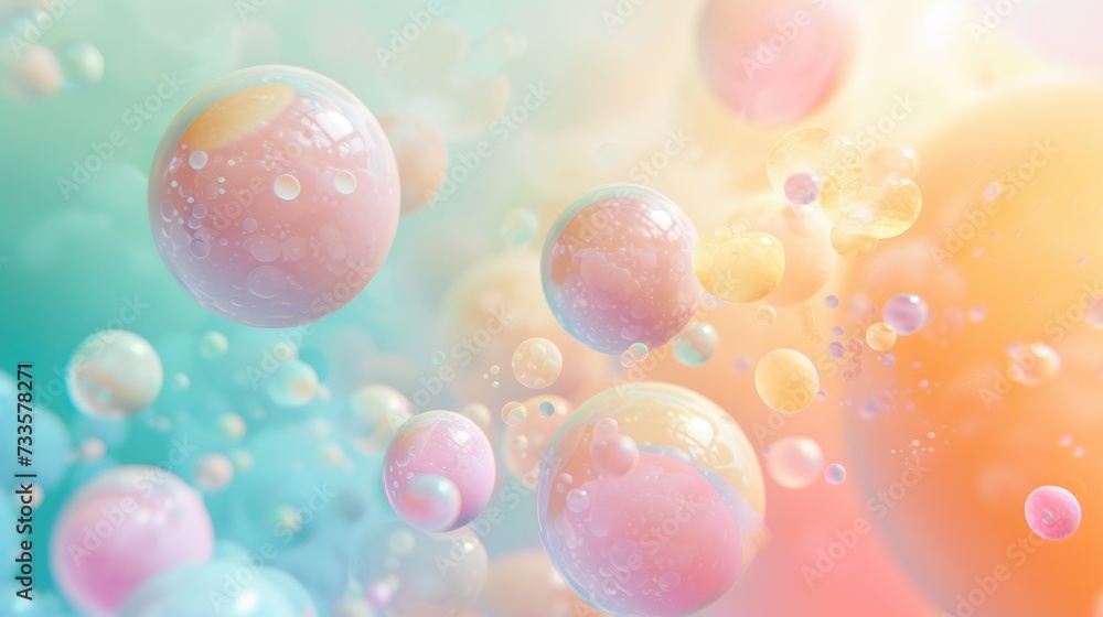 Whimsical digital illustration featuring soft color balls and playful bubble gums, Ai Generated.
