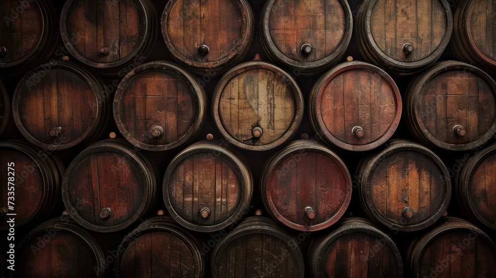 Vintage wine barrels create a rustic backdrop with inviting empty space, Ai Generated.