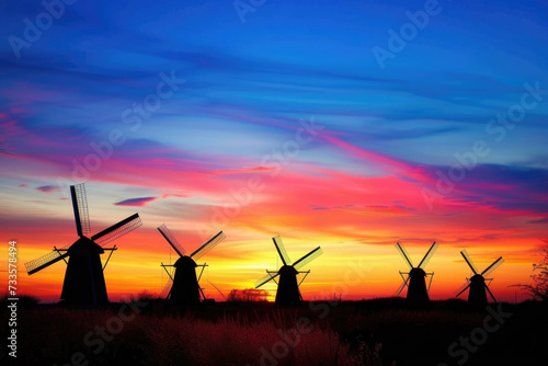 Sunset with windmills