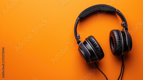 High-quality headphones showcased against a vibrant orange background for a modern aesthetic, Ai Generated.